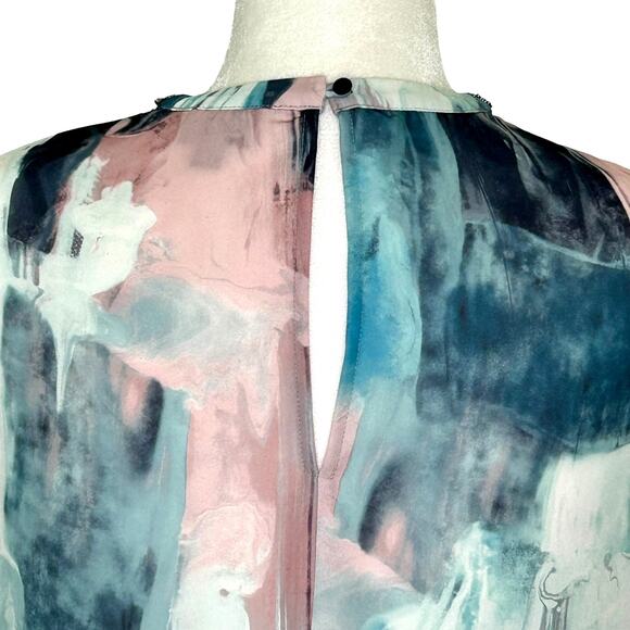 Mossimo Target Pastel Blue Pink Gray Faux Wrap Beaded Neck  Blouse - Picture 7 of 9